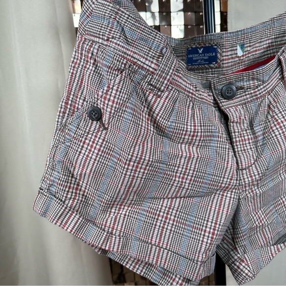 American Eagle Outfitters Brown Red and Cream Check Plaid Shorts Size 10 - Picture 13 of 15